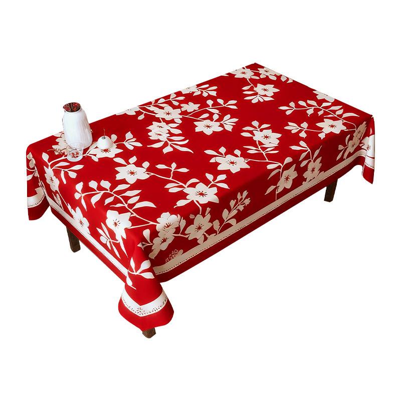 Red Festive Tablecloth Light Luxury High-End Wedding Coffee Table Cloth Dining Table Cloth Waterproof Tablecloth