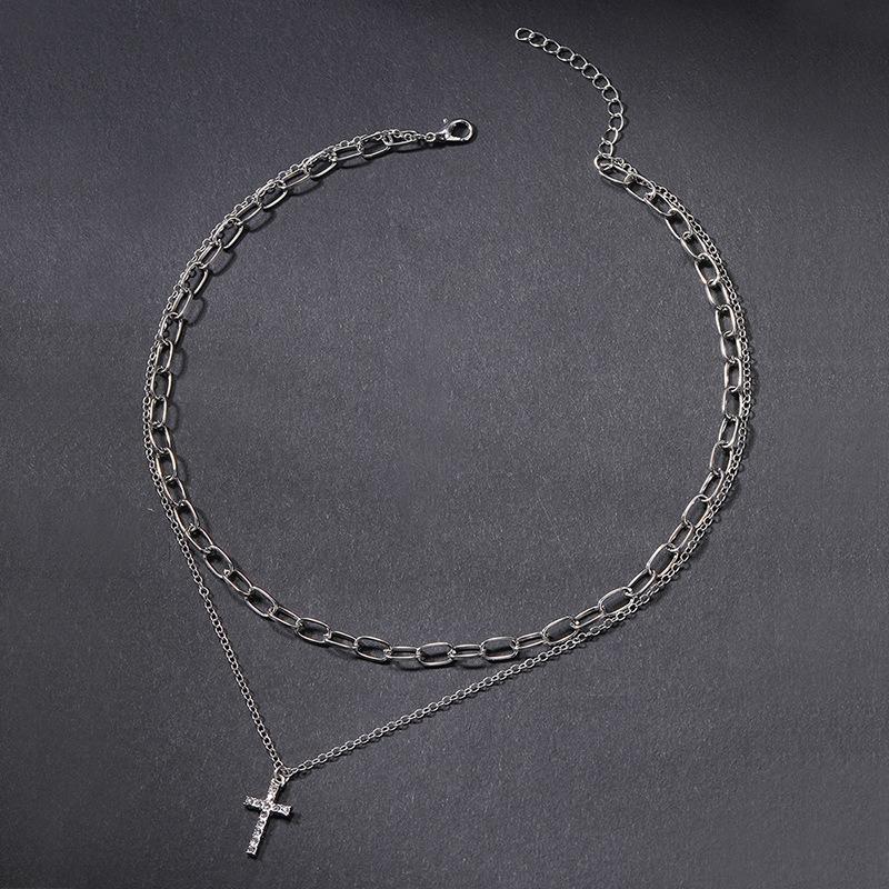 Virgin Cross Necklace Jewelry Versatile Full Diamond Fashion Personality Simple Multi-layer Necklace Women