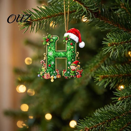 Durable Hanging Letter Decoration 26 Alphabet Christmas Ornament, Personalized Letters Acrylic Tree with Santa Hat Pendant And Elf Boy for Xmas Mantel