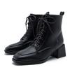 High heel square head single boots autumn and winter new thick heel boots lace-up high short boots Martin boots women