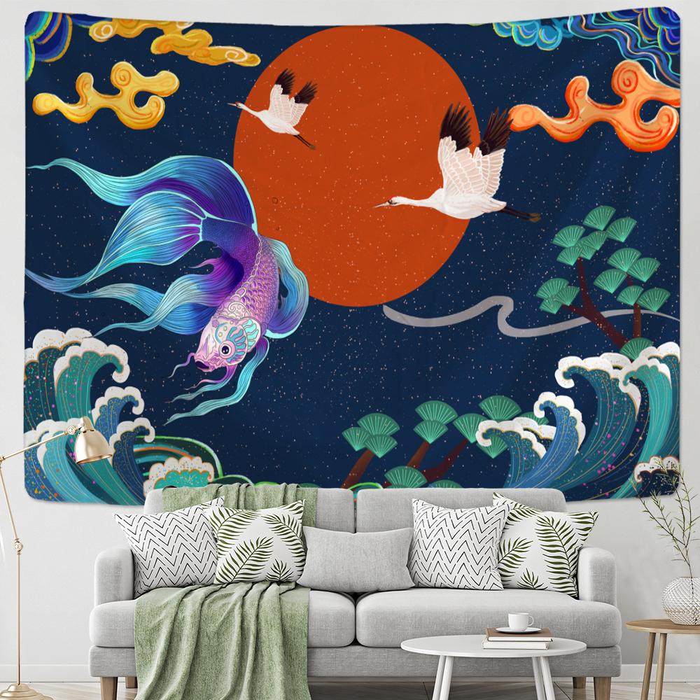 Fee Kran Koi Ölgemälde Wandteppich Hängen Böhmischen Geheimnisvolle Psychedelische Wohnzimmer Schlafzimmer Wohnkultur