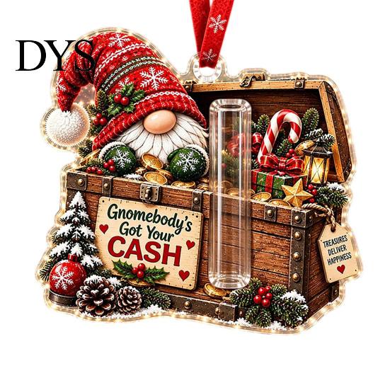 Money Gift Box for Kids Gnome Christmas Cash Holder Ornament, Acrylic Hanging Pendant Personalized Holiday Tree Decoration, Surprise Reveal