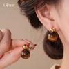 Maillard Retro Round Tiger's Eye Stone Earrings, Ear Buckles, European and American Simple Personalized Earrings, Women