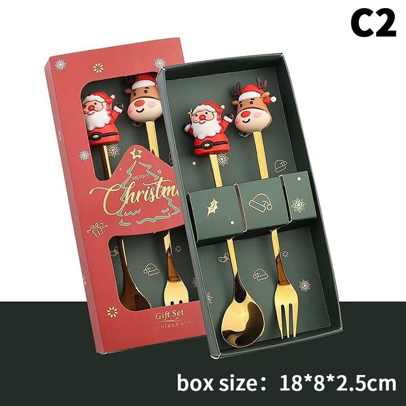 Christmas Fork And Spoon Set, Christmas Gift Box Tableware, Stainless Steel Tableware, Coffee, Tea And Dessert Fork And Spoon