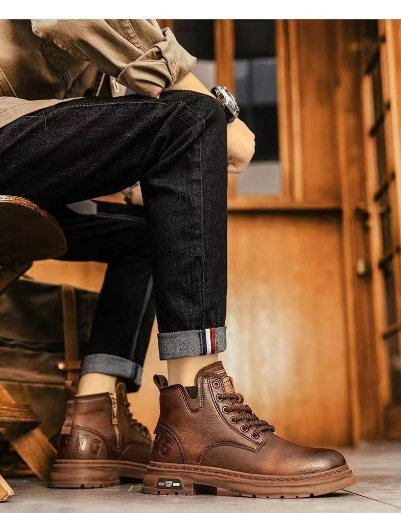 2024 Men's British Style High-Top Martin Boots: Retro Casual Shoes with Non-Slip Thick Sole for Outdoor and Workwear