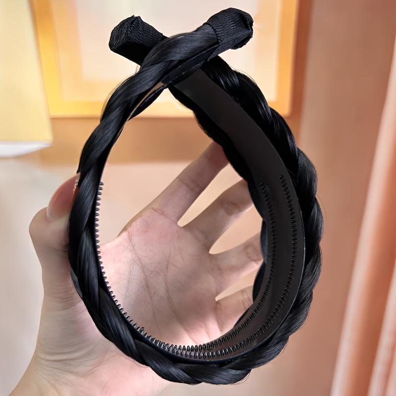 [Vintage Braided Headband] Vintage-Inspired 1pc Elegant Braided Headband-Wide Non-Slip with Teeth,Handcrafted Synthetic Hair Voluminous Bun Accessory