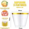 50Pcs Party Plastic Glasses 9OZ Gold Rim Reusable Party Cups Glitter Drink Cup Elegant Party Wine Glasses for Cocktail Champagne