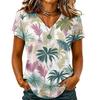 Women's Casual V Neck Short Sleeve Hawaiian Print Top T Shirt Lightweight Summer Blouse Relaxed Fit Soft Fabric