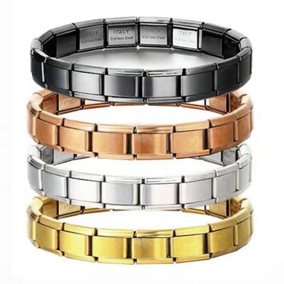 Stainless Steel Italian Charm Interlocking Square Stretch Bracelet