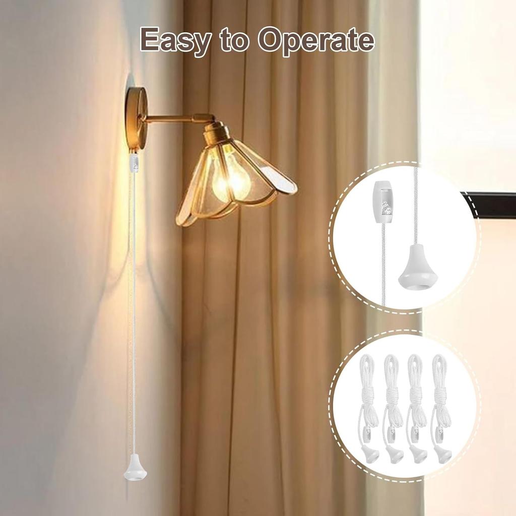 4PCS Switch Pull Cord, White Bathroom Light Pull Cord for Ceiling Switches, Shower and Bedroom