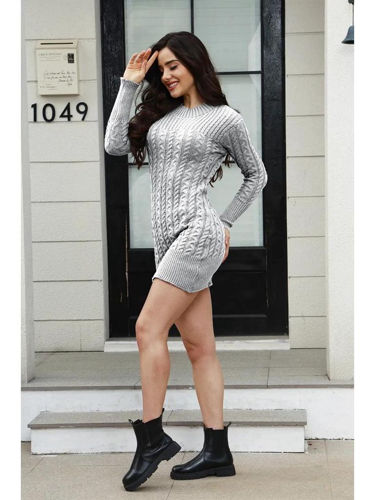 Sukienka sweterkowa z golfem w jednolitym kolorze - Jesień/Zima Damska dzianina