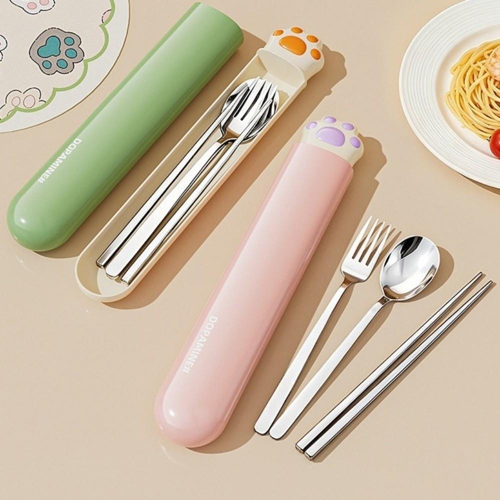 Portable Spoon Fork Chopsticks Set Cat Paw Travel Tableware Set Stainless Steel Cutlery Set Travel