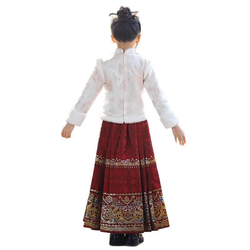 Girls' Velvet Hanfu Ma Mian Skirt Set - Winter 2025 New Chinese Style for Autumn/Winter and New Year Celebrations