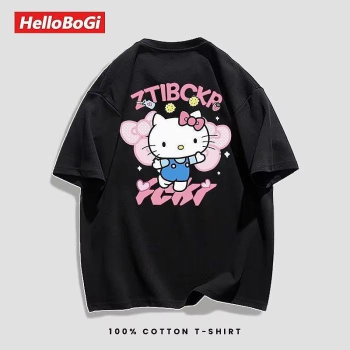 

2026 Hello Kitty Leopard Print Family Print Short Sleeve TShirt Comfortable summer loosefitting Womens clothing S