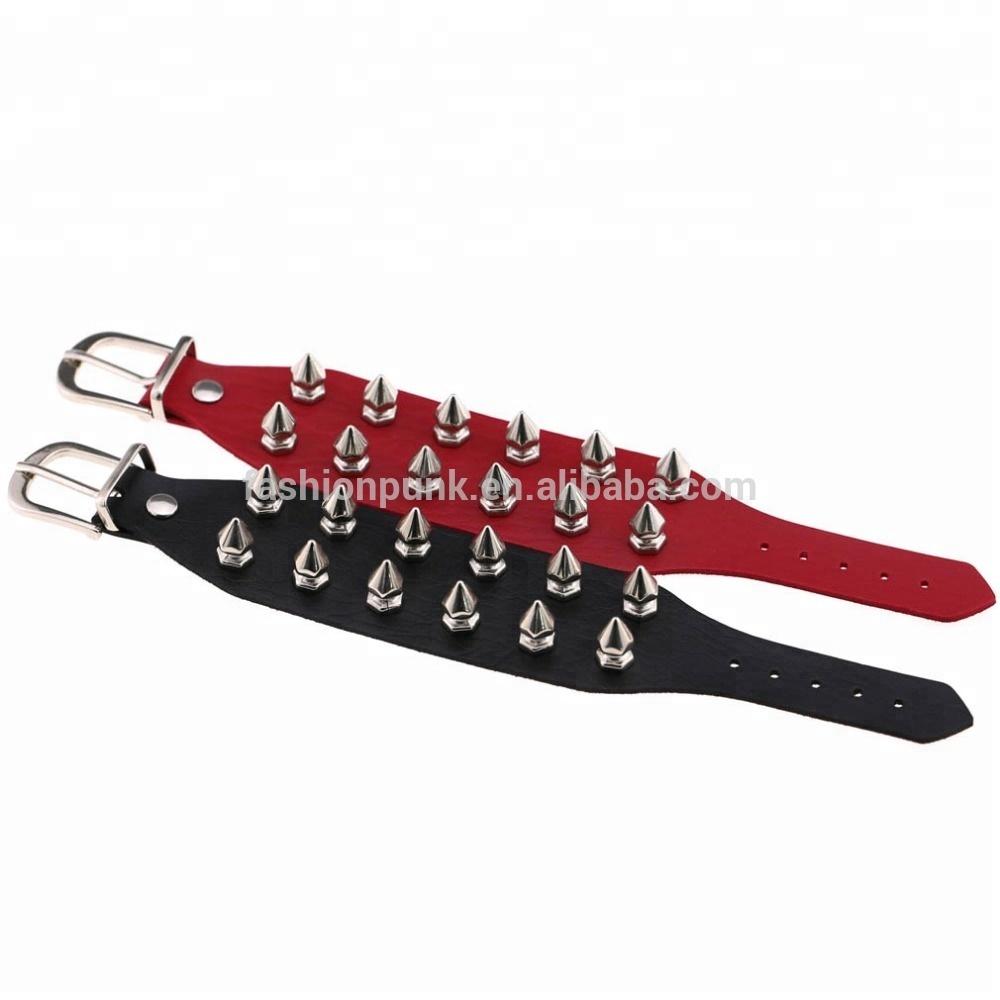 Unique Cuspidal Spikes Rivet Stud Wide Cuff Leather Punk Gothic Rock Unisex Bangle Bracelet Woman Men Jewelry