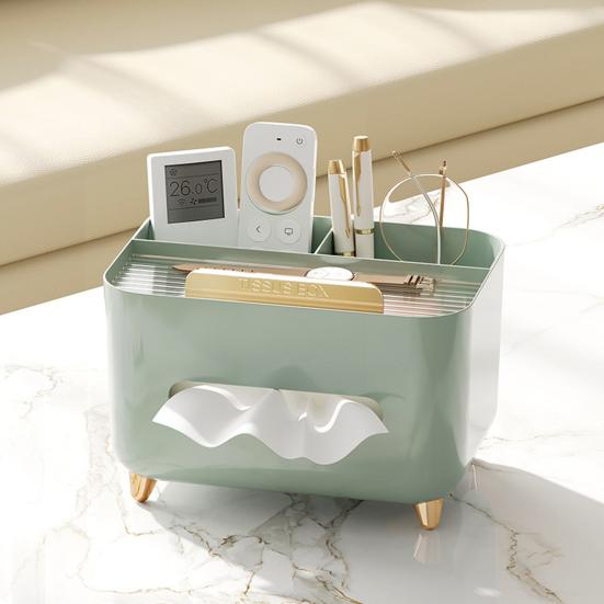 Multifunctional Tissue Box Cover Holder with Storage Compartments Large Capacity Rectangular Napkin