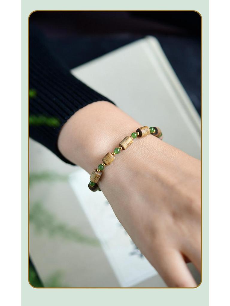 Natural Agarwood & Hetian Jade Bracelet with 925 Silver Beads (No Oiling)