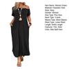 Women Dress Short Sleeve One Off Shoulder Loose Fit Sexy Dress Pure Color Loose Fit Side Slit Hem Maxi Dress with Pockets Belt