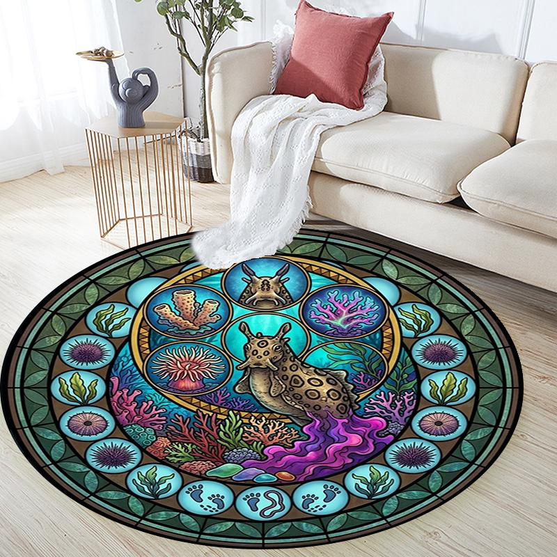 Oceanic Mystery Symbols Round Area Rug Under Office Chairs Bedroom Living Room Home Decor