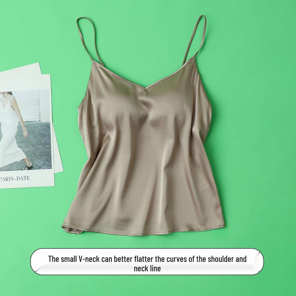 19 Momme Mulberry Silk V-Neck No-Bra Camisole Tank Top for Women - Thin Summer Base Layer