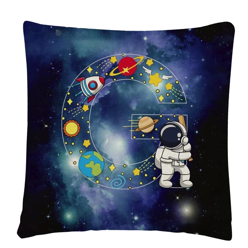 Astronaut Letter Cartoon Pattern Cushion Cover Pillowcase Home Sofa Car Decorative