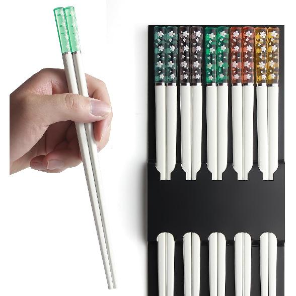 Chopsticks Reble Dishwasher Safe, AYFDISHS 5 Pairs 9.56 Inches Lightweight Fiberglass Chopstick, Japanese Chinese Sakura Chopstick, Non-slip Chop White Fiberglass Chopstic