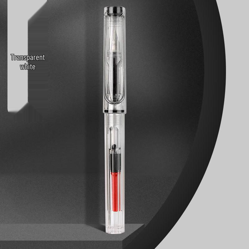 Refillable Ergonomic Fountain Pen for Students - Transparent Colored Plastic Design