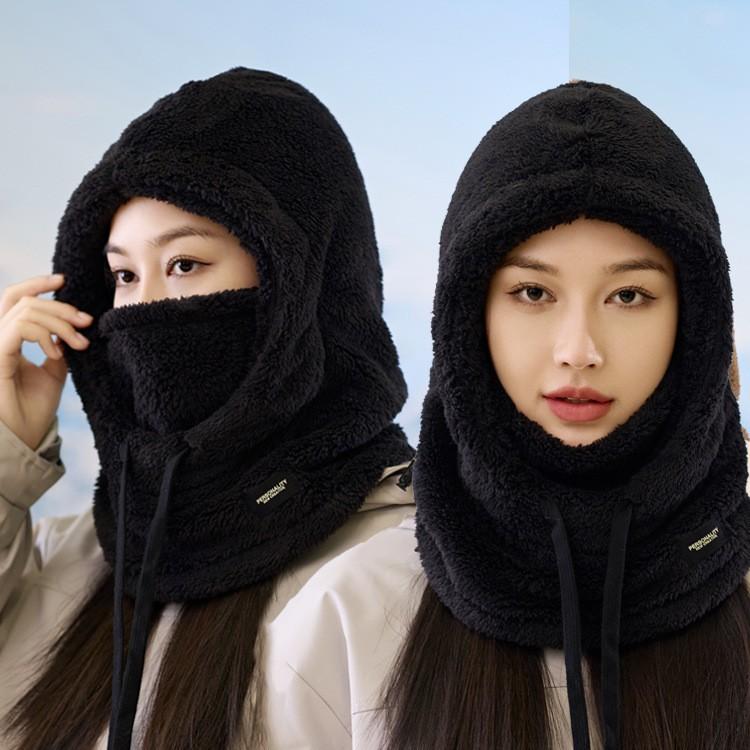 Autumn and Winter Hat Women's Plush Hat Outdoor Windproof Cycling Hat Scarf Integrated Ear Protection Warm Hat