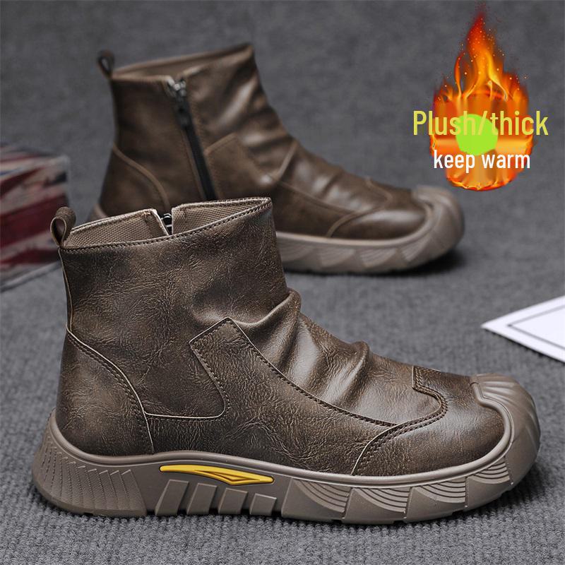 Men's High-Top Winter Martin Boots with Thickened Velvet for Warmth and Cold Protection