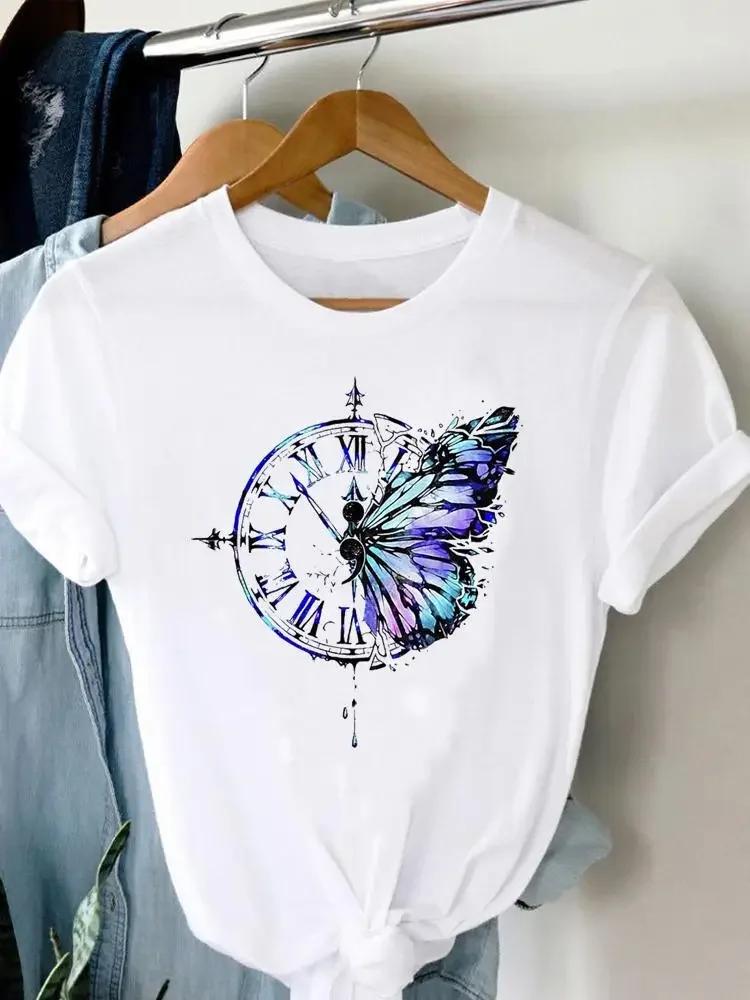 Tee Damen T-Shirt Sommer Kurzarm Print Kleidung Grafik T-Shirt Feder Malerei Vogel Kleidung Mode Damen Top