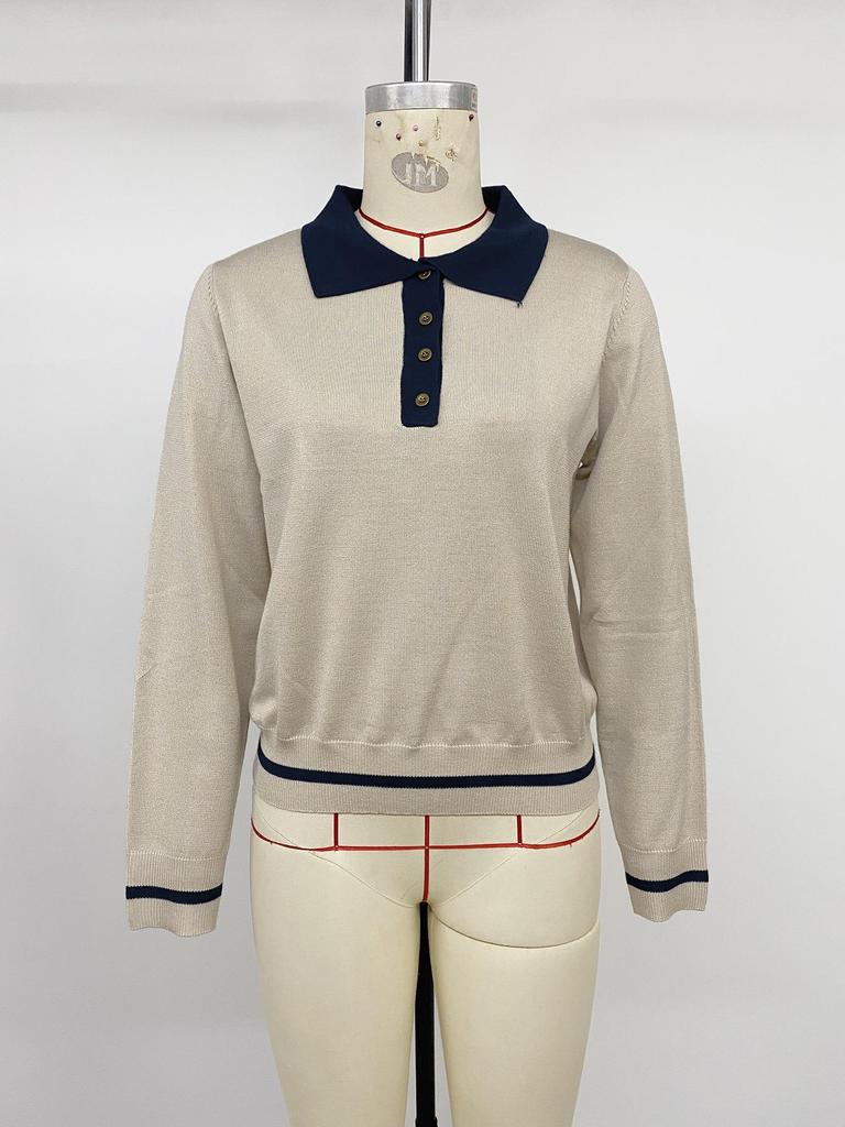 TikTok Europe 2026 Autumn/Winter Women's Color Block Polo Collar Knit Sweater