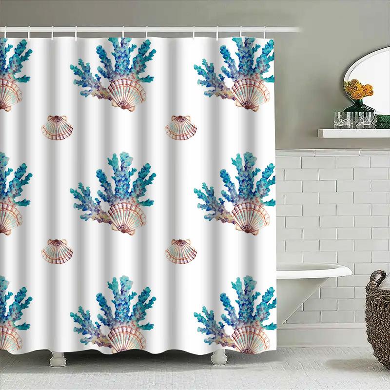 

Watercolor Seashell Blue Coral Shower Curtain Bathroom Decor Bath Towel Rings Rod Holder Set For Home Interior Design In Bathroo W60H190(CM)-1 Pcs