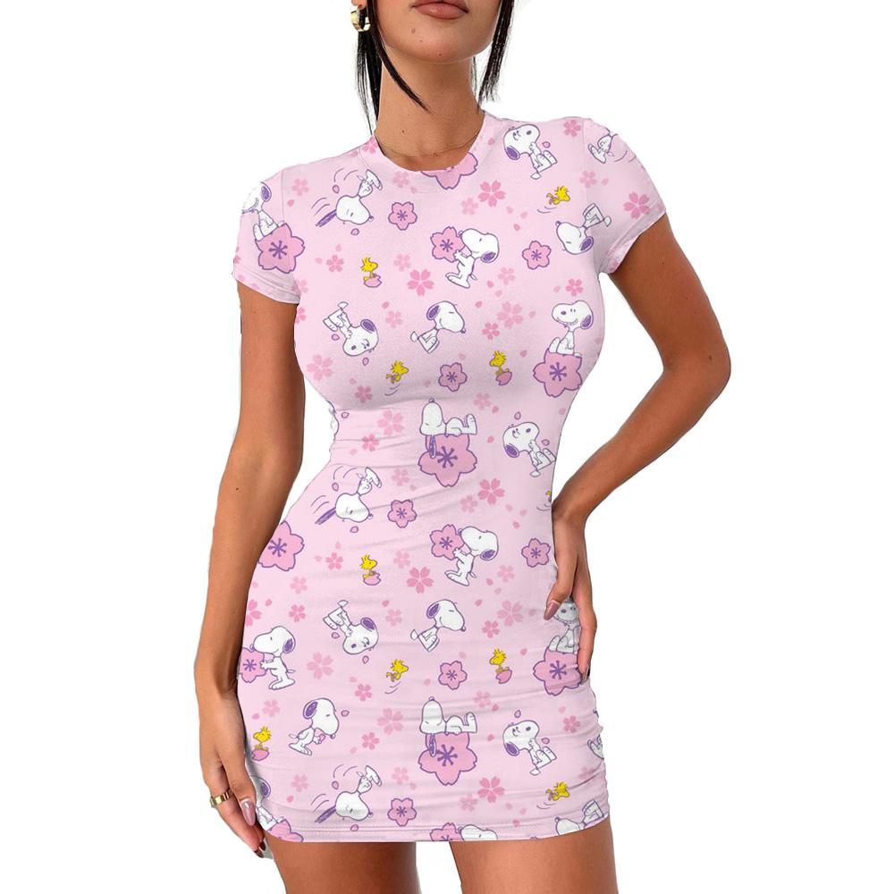 2026 Summer Disney Stitch 3D Cartoon Printed Girl Dress Short Sleeve Women's/Adult Parent-Child Dress Kawaii Beach Party Dress