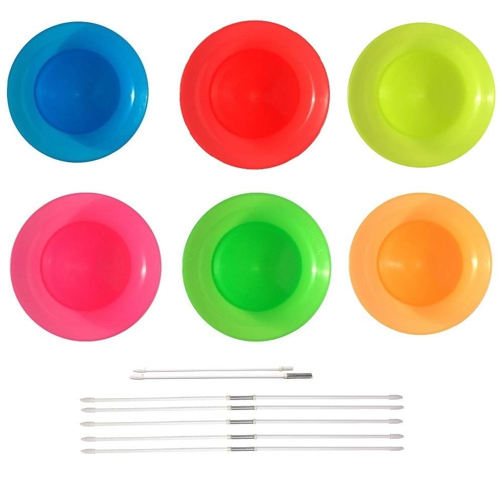 Tellerdrehen Set mit 6 JUGGLE 4 FUN [Spinkle] (mit Stock) [Rot, Blau, Gelb, Rosa, Grün, Orange]