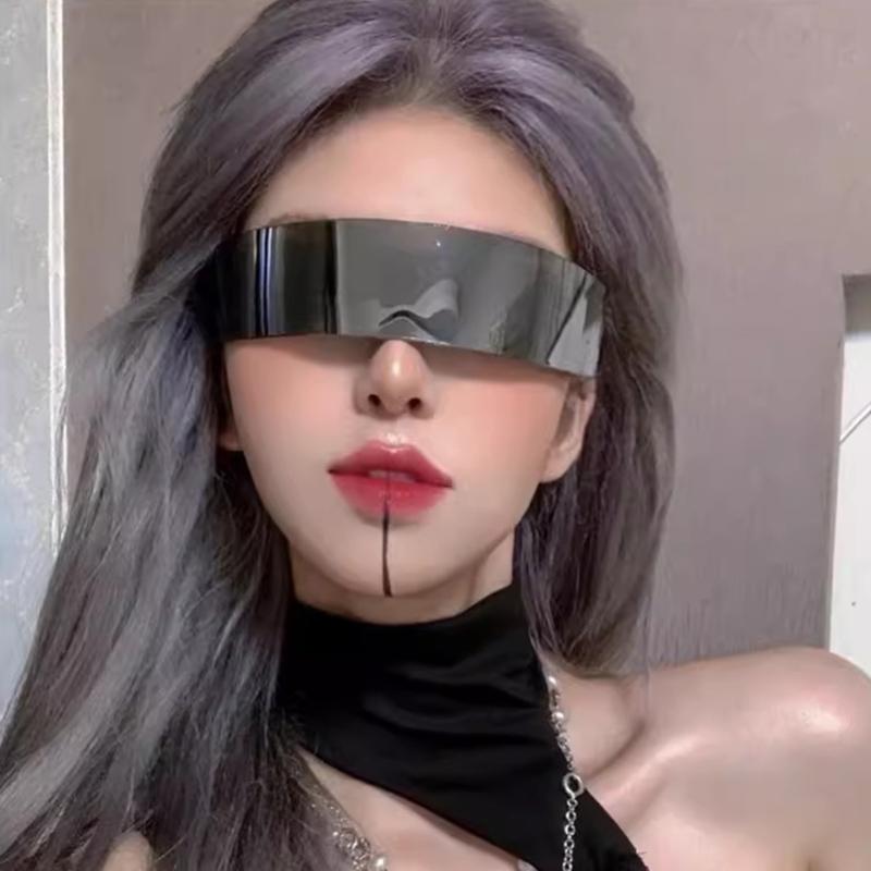 Futuristic Sunglasses Funny Mirrored Party Glasses Futuristic Rimless Eyeglasses for Women Men Halloween Cosplay Party
