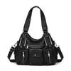 Ladies' Fashionable Retro Lychee Patterned Tote Bag, Large Capacity Washed Multi Pocket Shoulder Bag