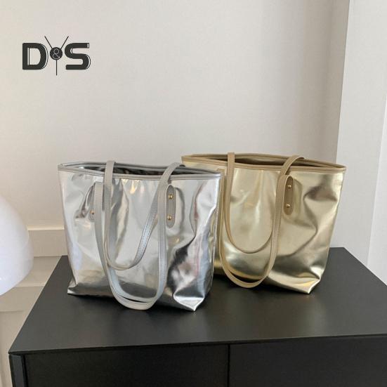 Women Tote Bag Faux Leather Solid Color Shoulder Bag Glossy Casual Armpit Handbag for Phone Keys Cards Work Travel Parties