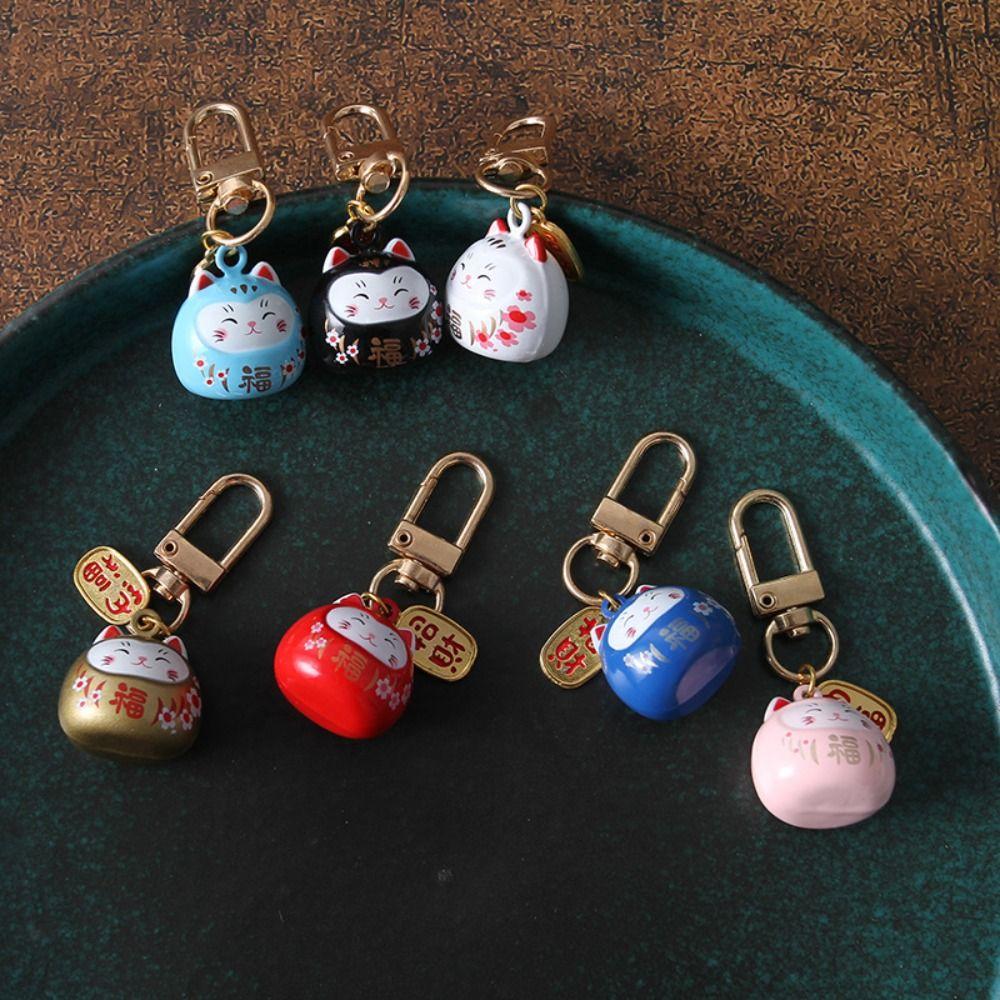 Bring Wealth Lucky Cat Keychain Creative Gift Car Bag Pendant Key Chain Cat Bells Pendant