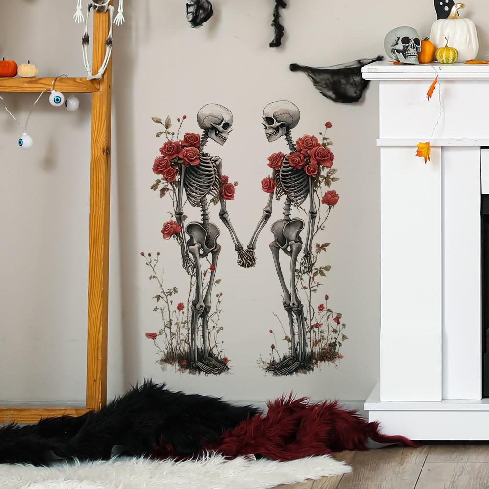 Halloween Rose Romantic Skull Wall Decal For Bedroom And Home Office Decoration