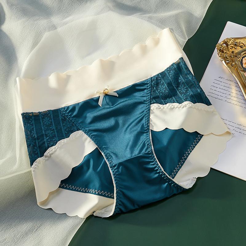 

Женское нижнее белье из атласа, сексуальные трусы с высокой талией, легкие хлопковые трусики с треугольными чашечками и волнистым краем из ледяного шелка XXL