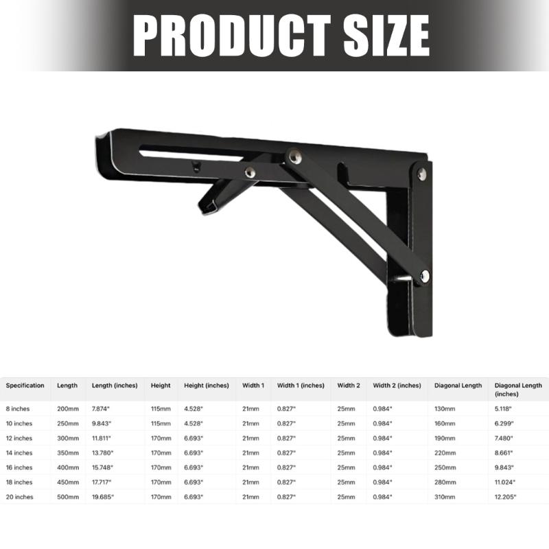 Space Saving Foldable Shelf Brackets Adjustable Wall Shelves Mounted Table Shelf Brackets for Home Office Garage