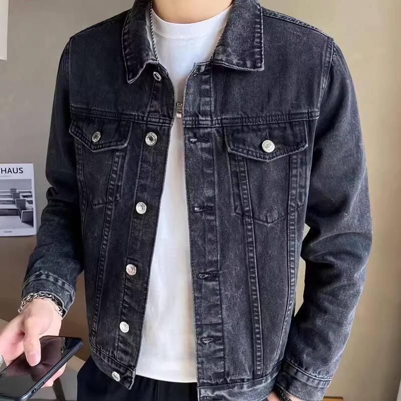 Trendy denimjakke i Hong Kong-stil for menn – løs passform, retro arbeidsklær for vår og høst