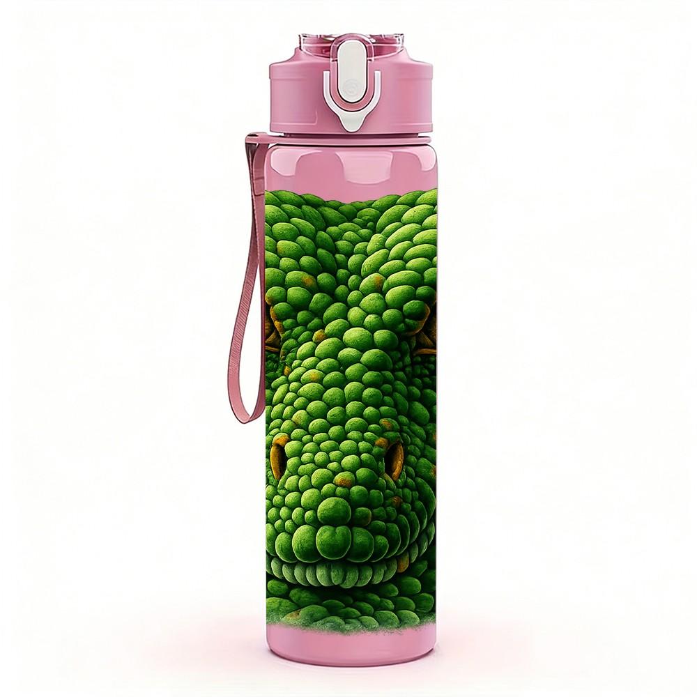 1PC Green Snake Reptile Head Portrait Print 750ml Color Plastic Sports Water Bottle Leakproof Flip Straw Lid Suitable for Sports Office Home Use