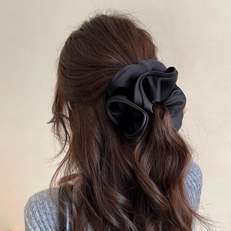 French Satin Large Hair Ropes Headband For Women Simple Oversized Elastic Hairband Scrunchies Hair Ornament Ponytail Headwear