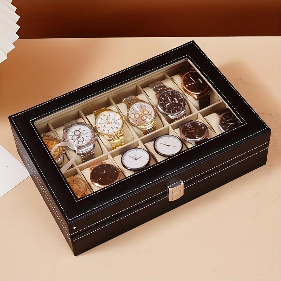 1pc Watch Organizer - 12-Slot Display Case with Lock & Removable Pillows | Synthetic Leather Storage for Men/Gifts/Travel