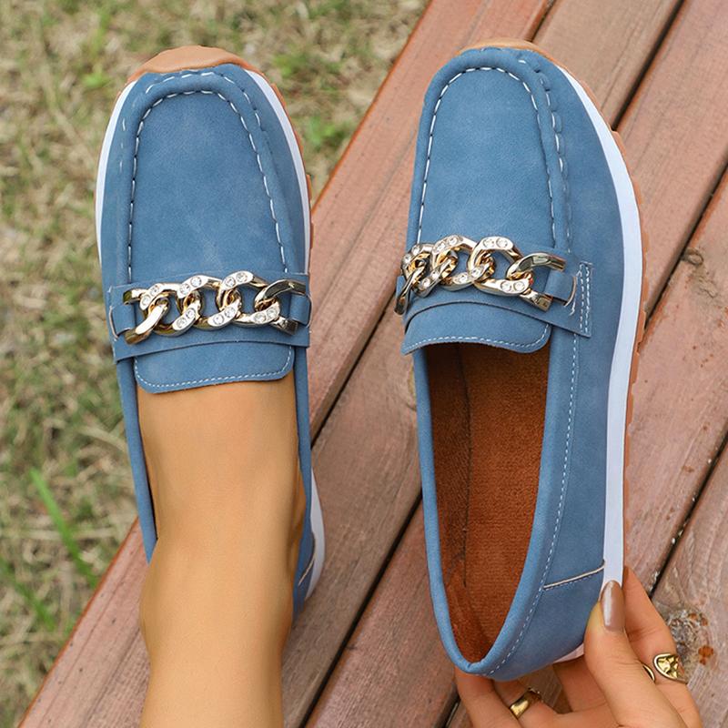 Fashion Fashion Metal Chain Soft Sole Flats Shoes Women Spring Autumn Pu Leather Platform Loafers Woman Slip On Non Slip Casual Shoes