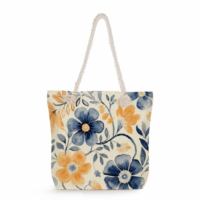Multifunctional Flower  Printed Thick Rope Shoulder Beach Bag 7582