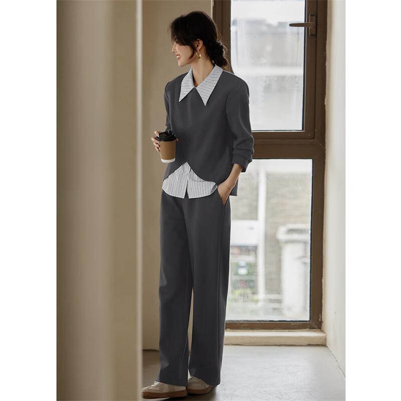 Women s Autumn Split Hoodie, Striped Shirt  Pants Three-Piece Set XL