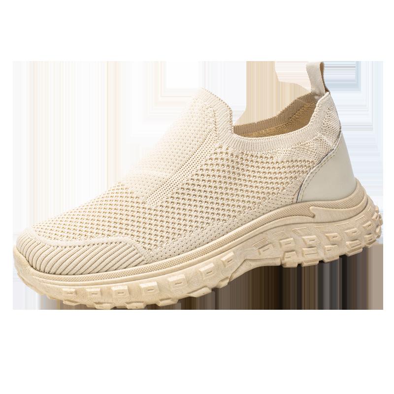 

Spring new men s shoes fly-woven breathable mesh casual shoes versatile one-pedal non-slip and wear-resistant sports shoes 44 бежевий