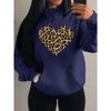 Simple Leopard Print Heart Design Hoody Women Oversize Fleece Hoodies Autumn Hip Hop Sportswear Fashion Clothing